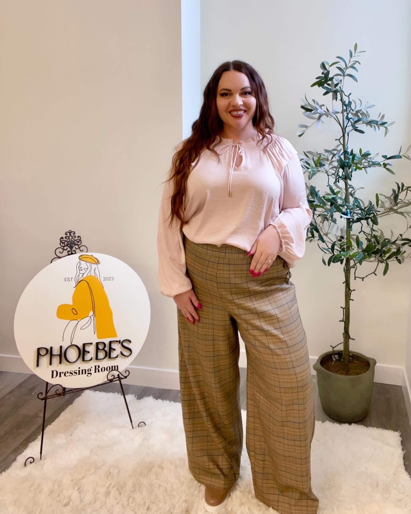 Christine Plaid Curvy Wide Leg Trouser Pants