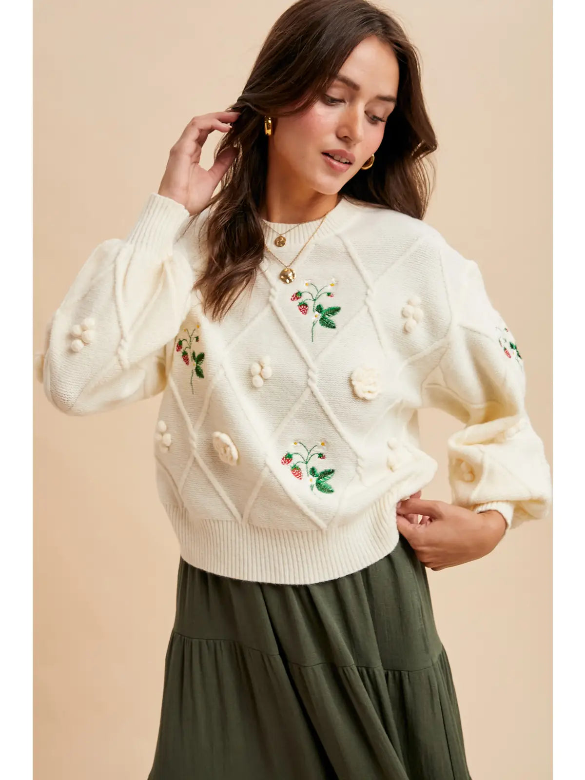 Embroidered Cable Pullover Sweater