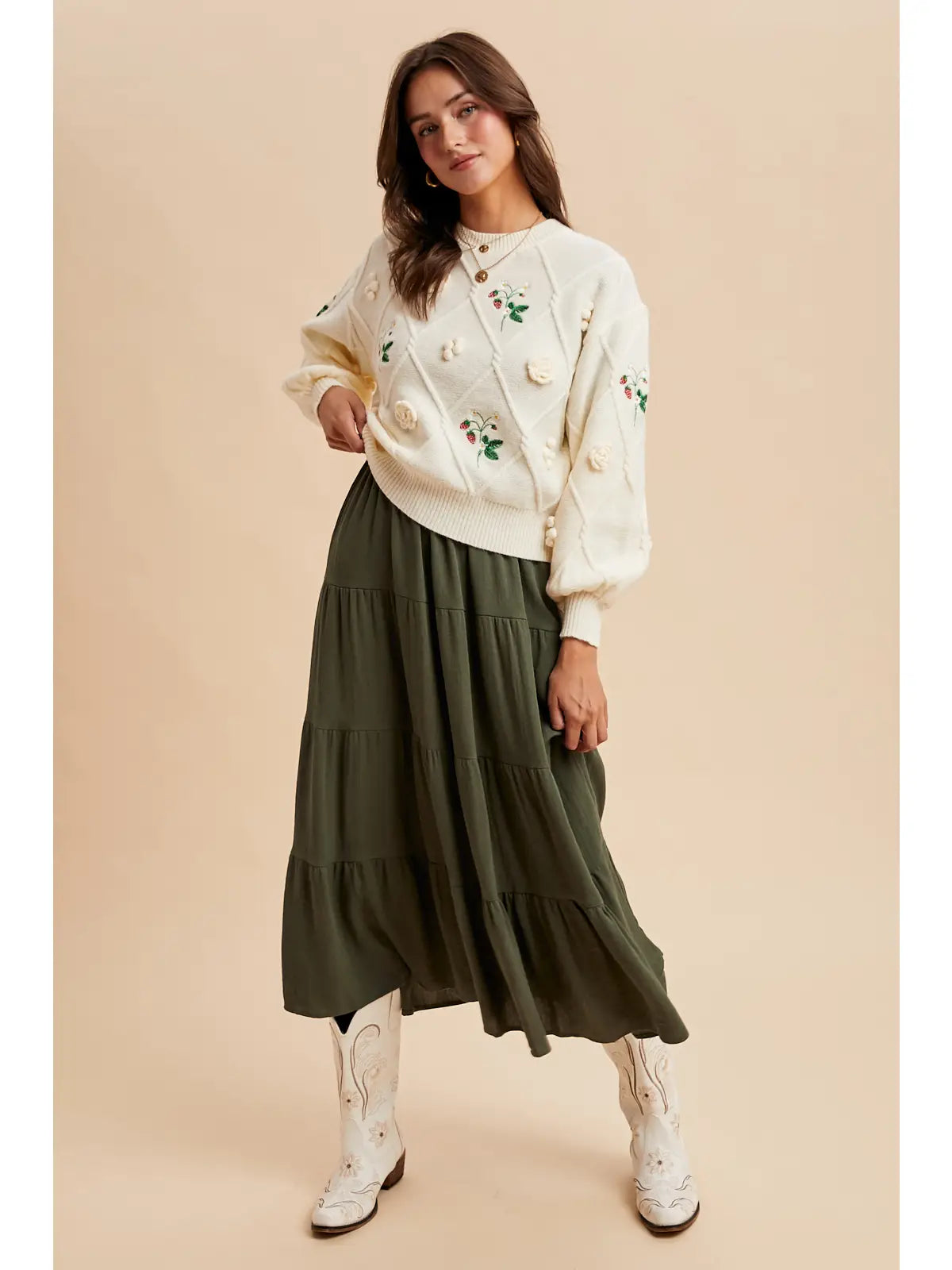 Embroidered Cable Pullover Sweater