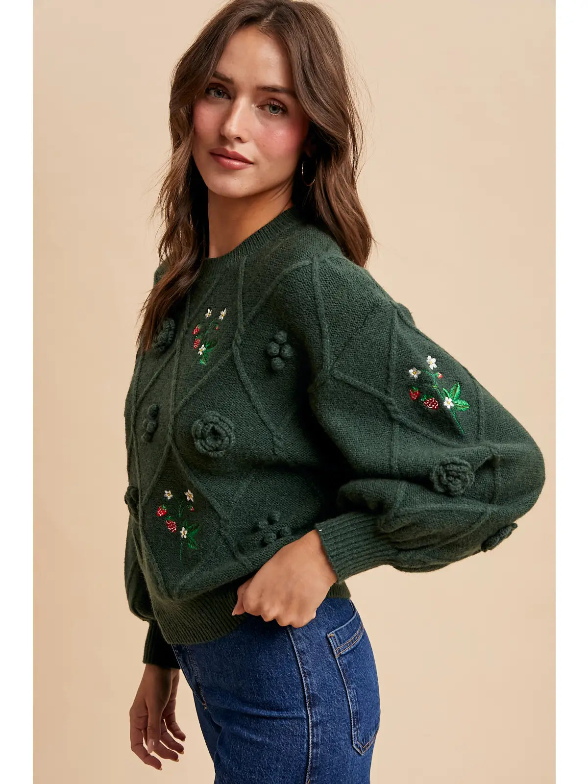 Embroidered Cable Pullover Sweater