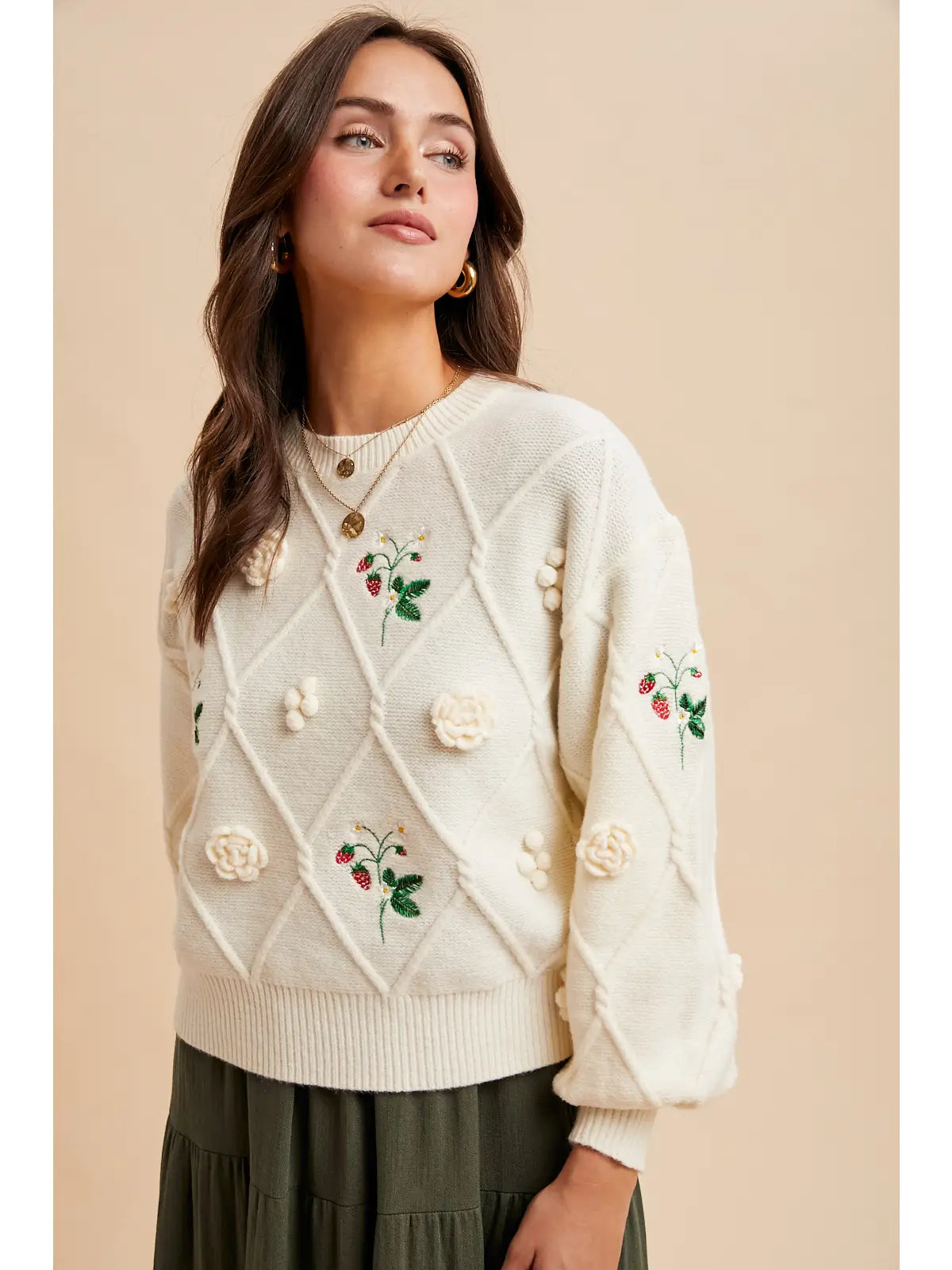 Embroidered Cable Pullover Sweater