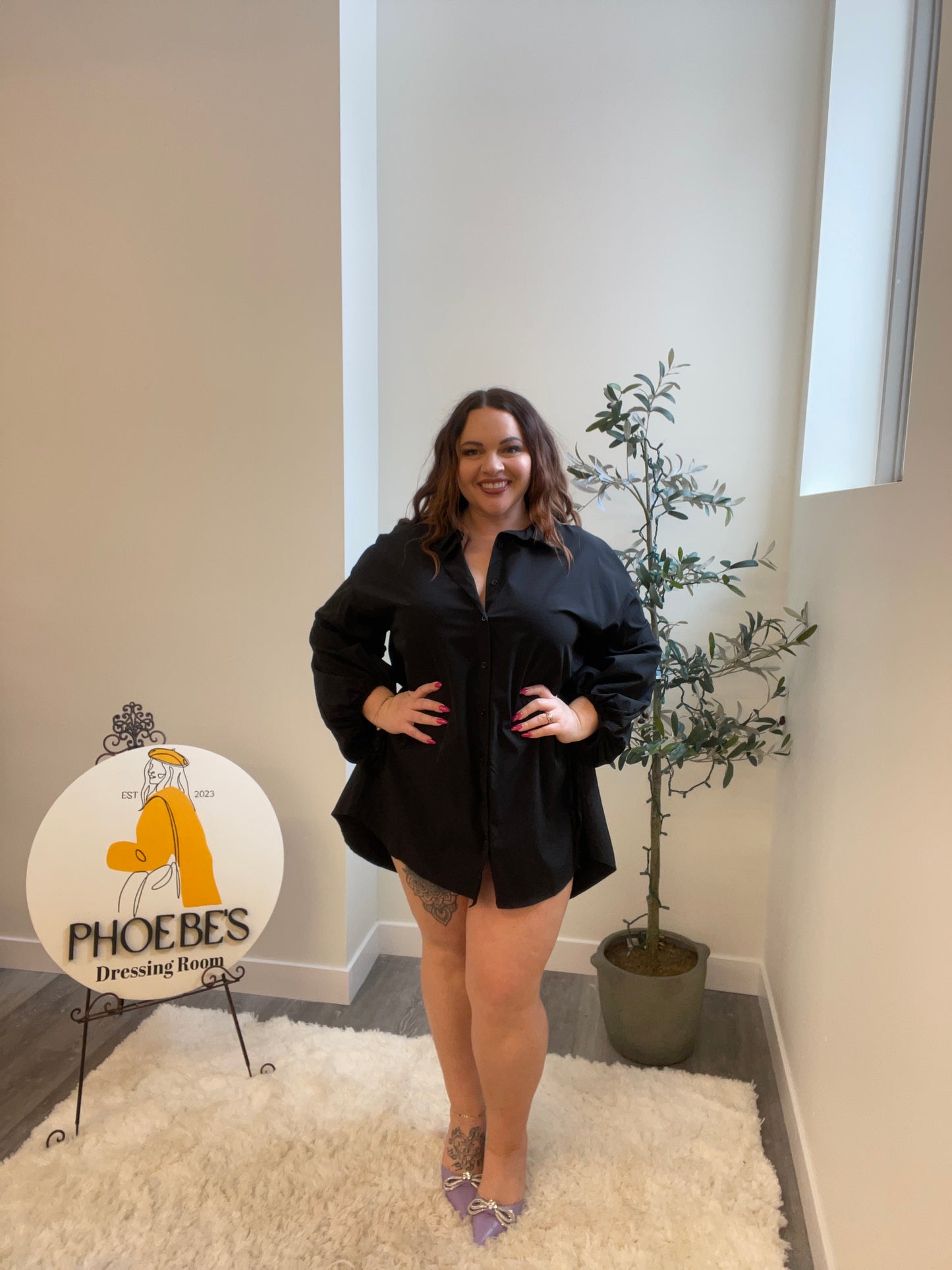 Puff Sleeve Button Up Shirt Dress