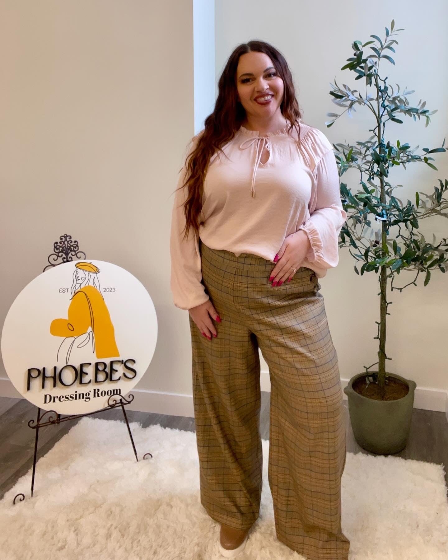 Christine Plaid Curvy Wide Leg Trouser Pants