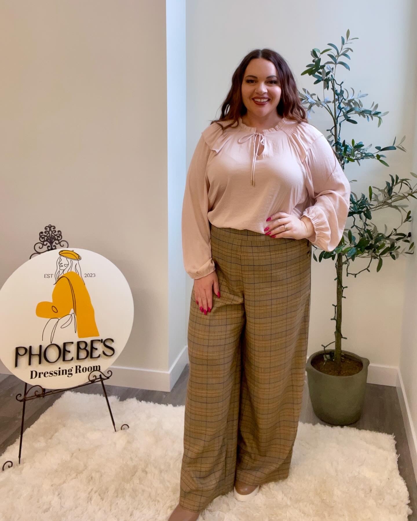 Christine Plaid Curvy Wide Leg Trouser Pants