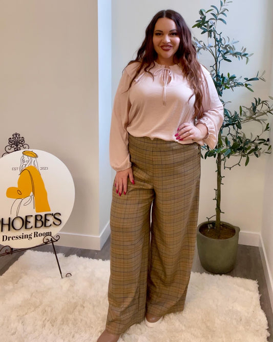 Christine Plaid Curvy Wide Leg Trouser Pants