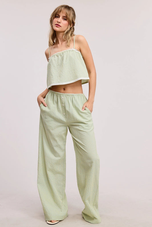 Lane Plaid Lace Trim Tank and Pants Matching Set