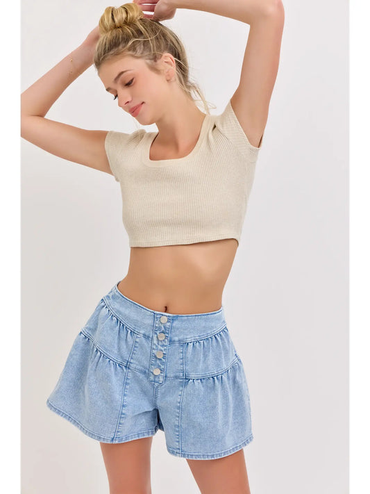 Garner 4 Button High Rise Flare Shorts