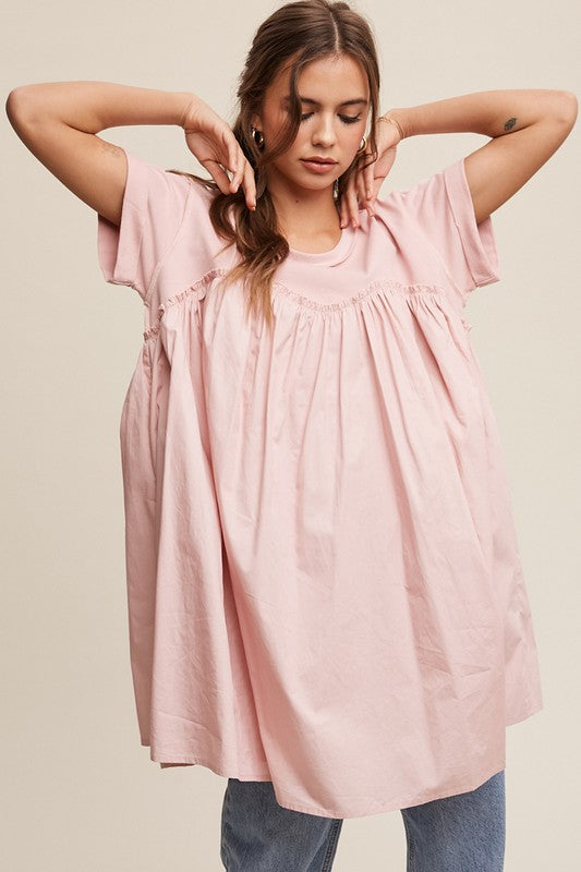 Romantic Flowy T-shirt Contrast Dress
