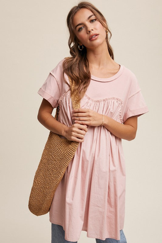 Romantic Flowy T-shirt Contrast Dress