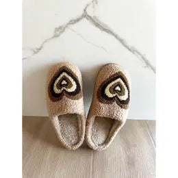 Brown Fuzzy Heart Slippers