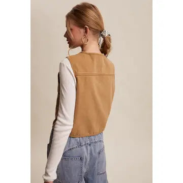 Colored Denim Tie-Front Vest
