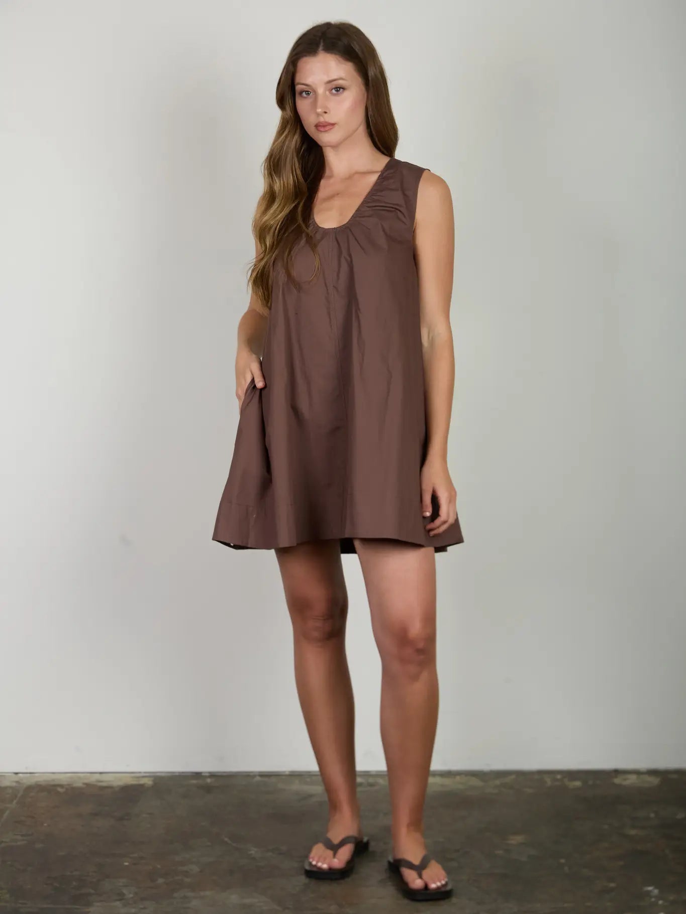 Sleeveless Gathered Neck Detail Mini Dress