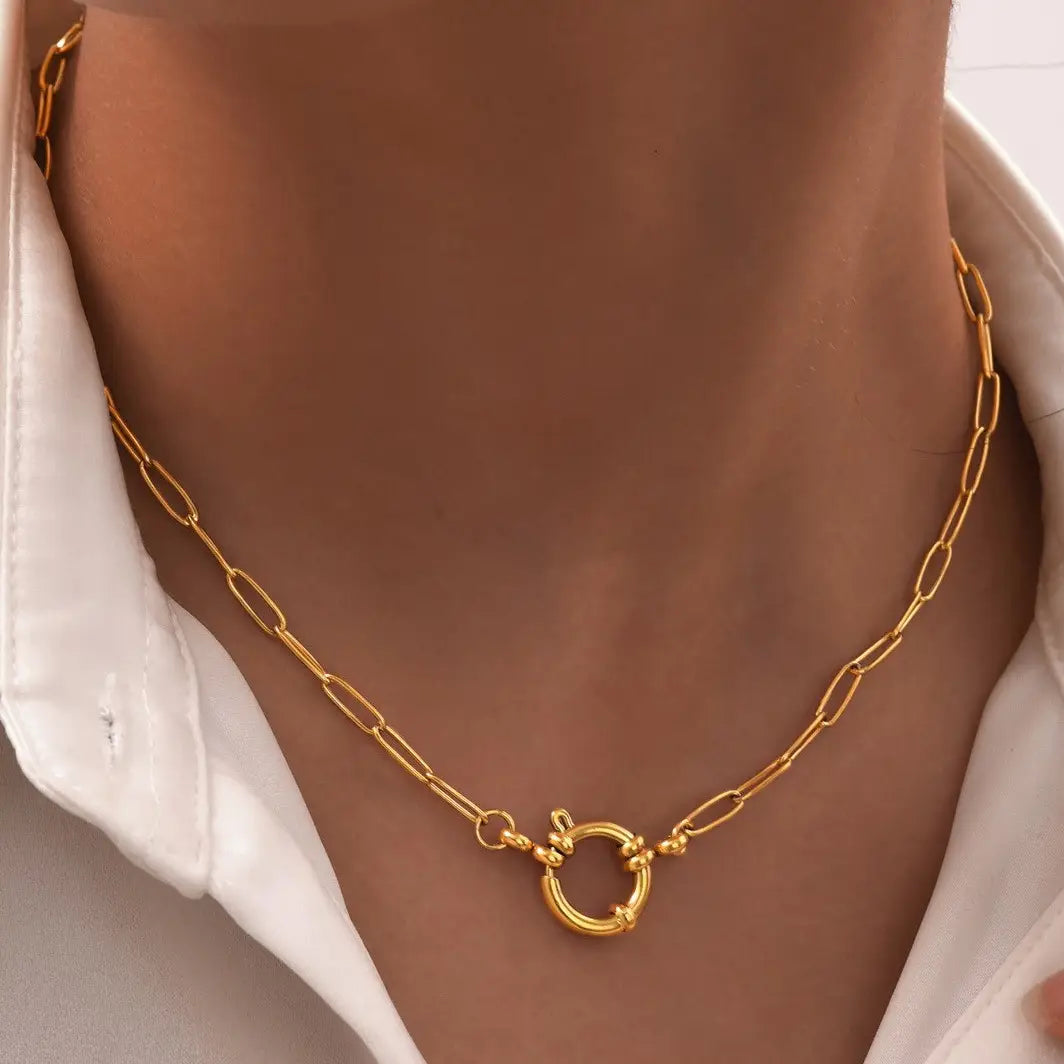 18K Stainless Steel Tarnish Free Circle Necklace