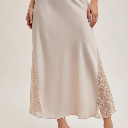Lexi Lace Trimmed Mid-Rise Satin Midi Skirt
