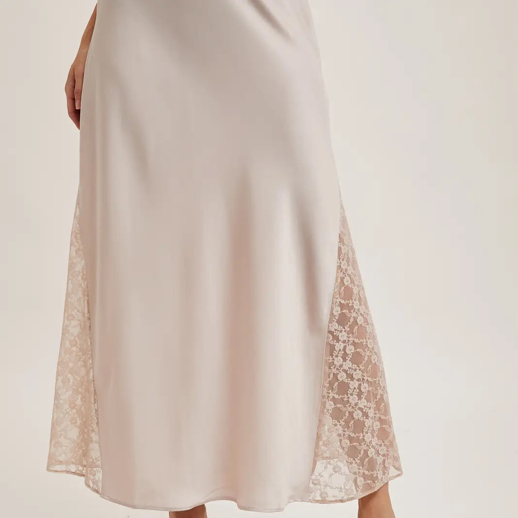 Lexi Lace Trimmed Mid-Rise Satin Midi Skirt