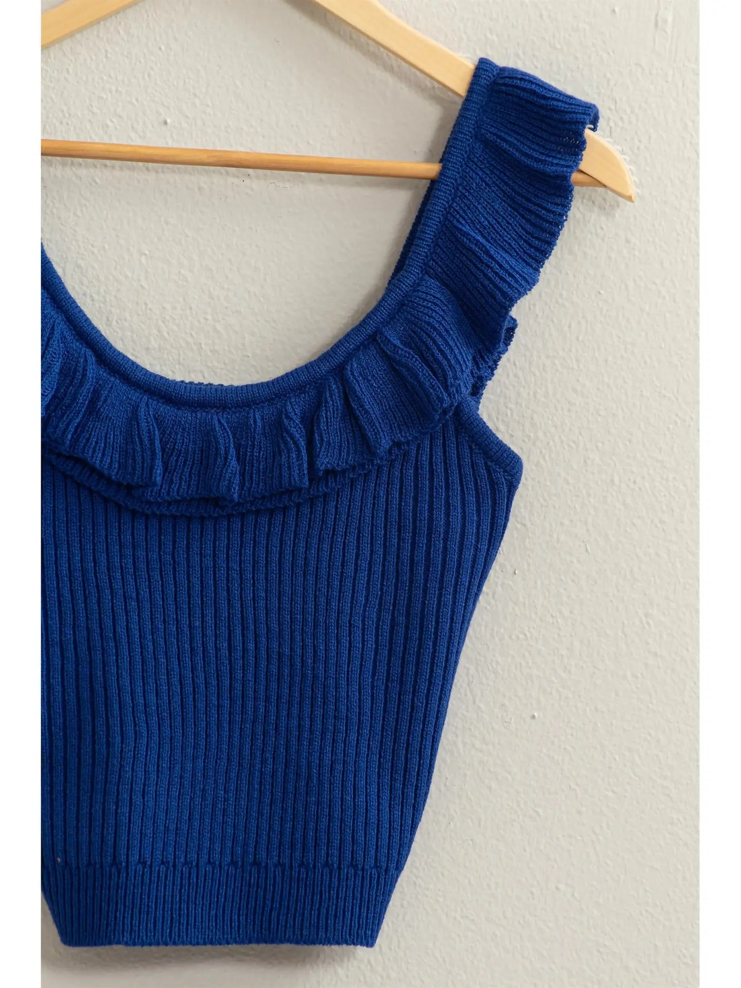 Raffie Ribbed Ruffle Cropped Sweater Top