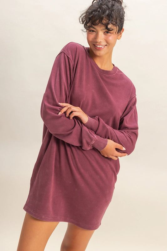 Mineral Washed Oversized Mini Sweatshirt Dress