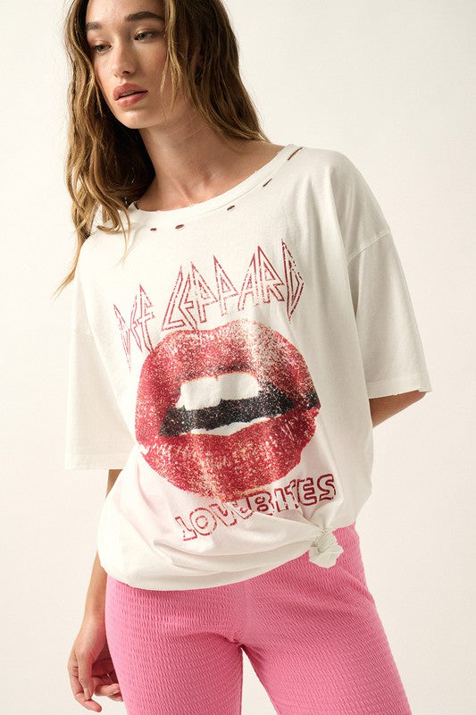Def Leppard Love Bites Lips Distressed Graphic Tee
