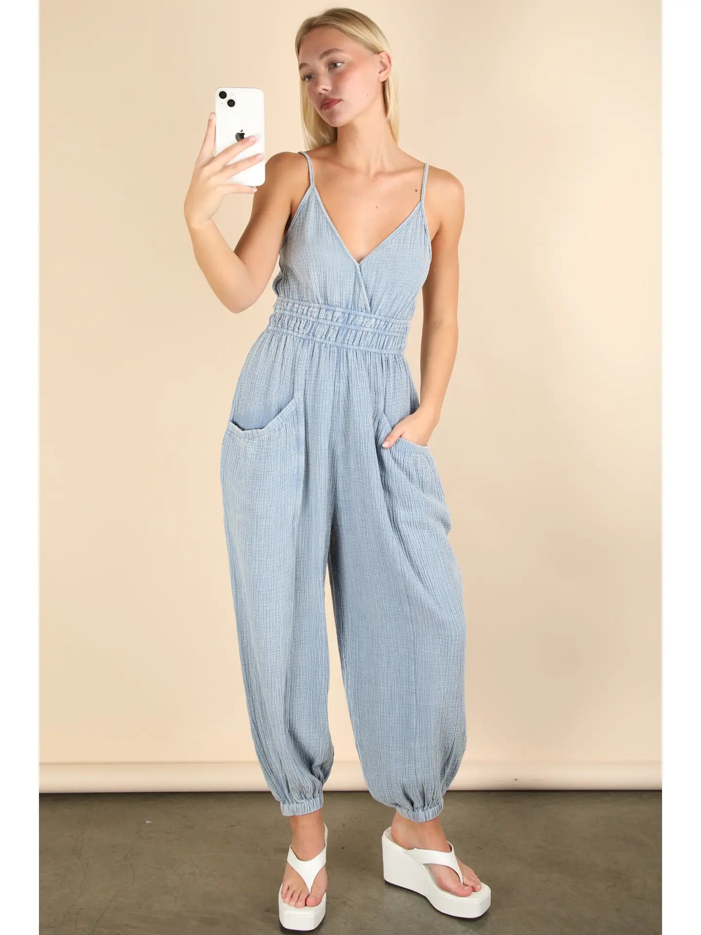 Closing Time Mineral Washed Cotton Gauze Casual Jumpsuit