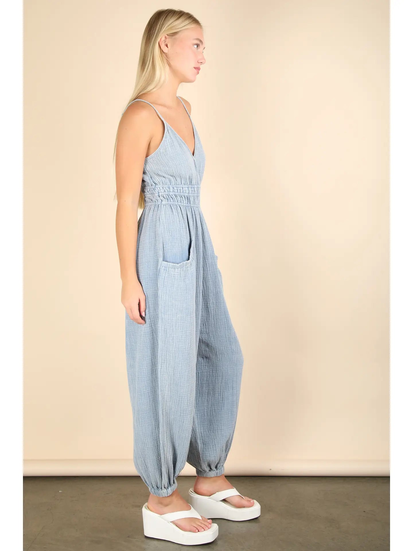 Closing Time Mineral Washed Cotton Gauze Casual Jumpsuit