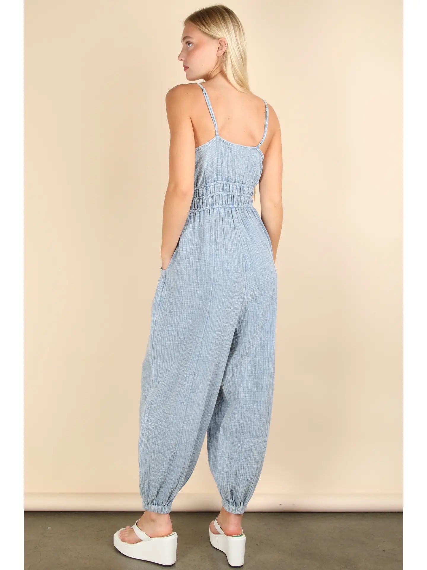 Closing Time Mineral Washed Cotton Gauze Casual Jumpsuit