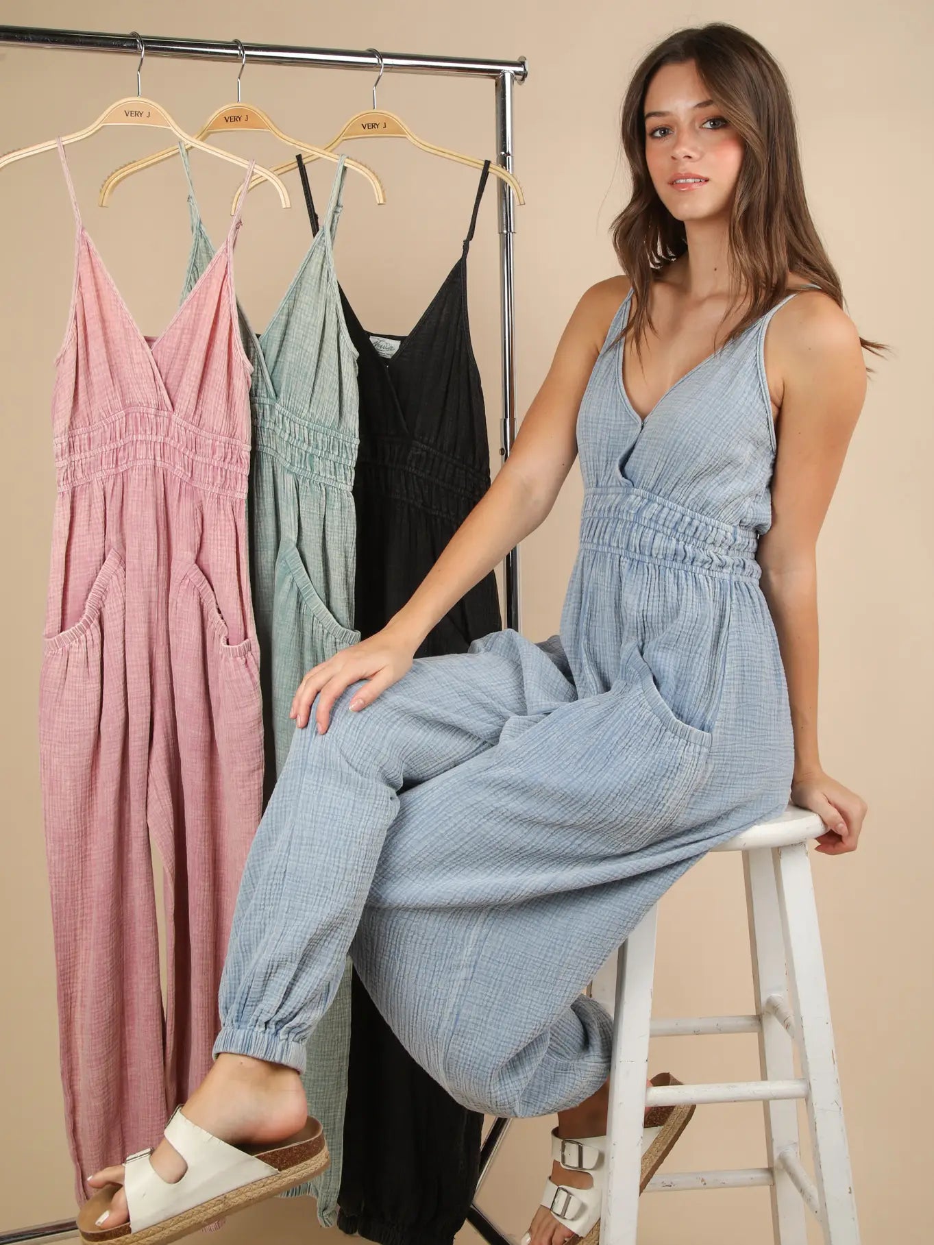 Closing Time Mineral Washed Cotton Gauze Casual Jumpsuit