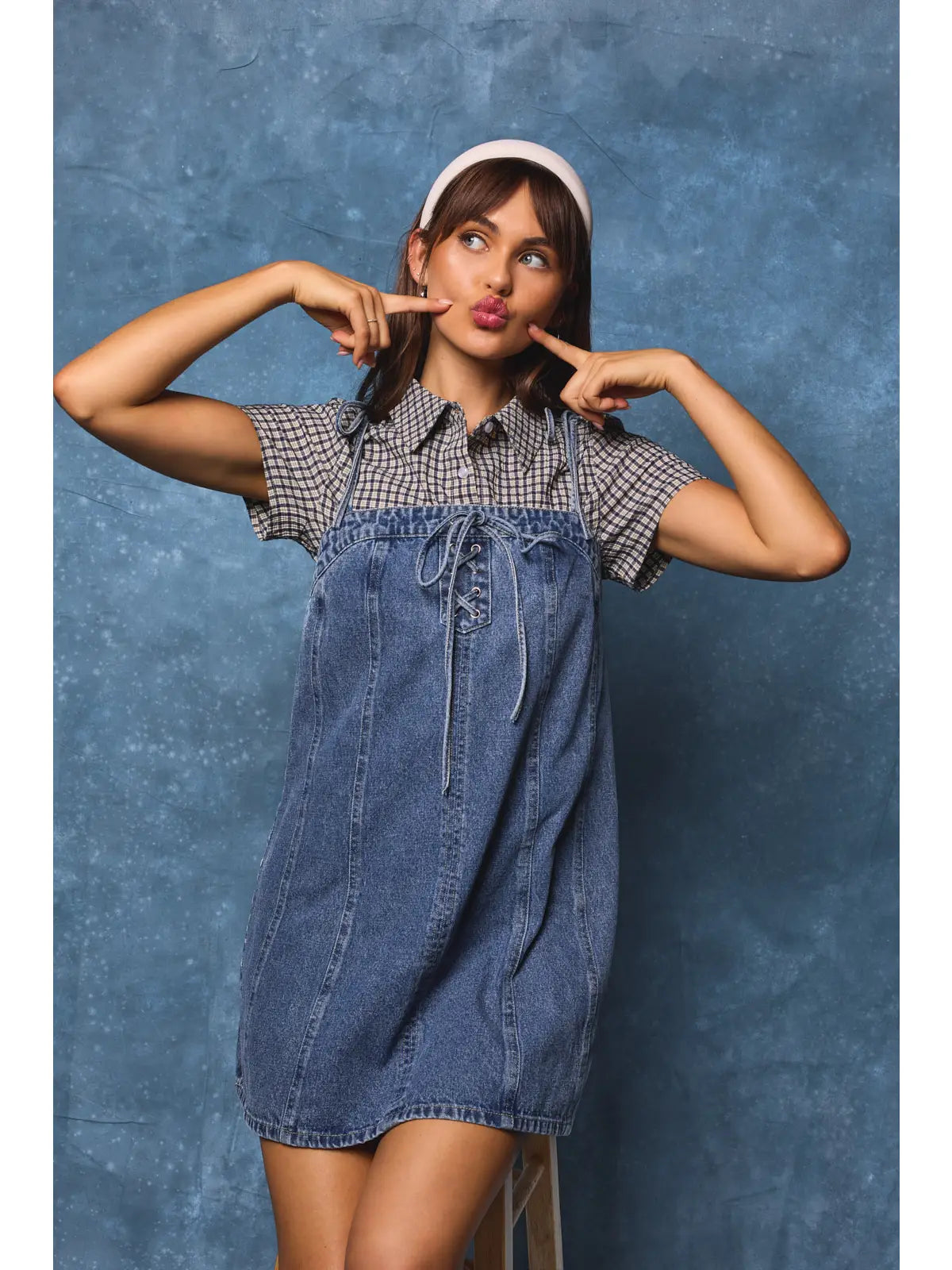 Carrie Front Lace Up Detail Denim Dress