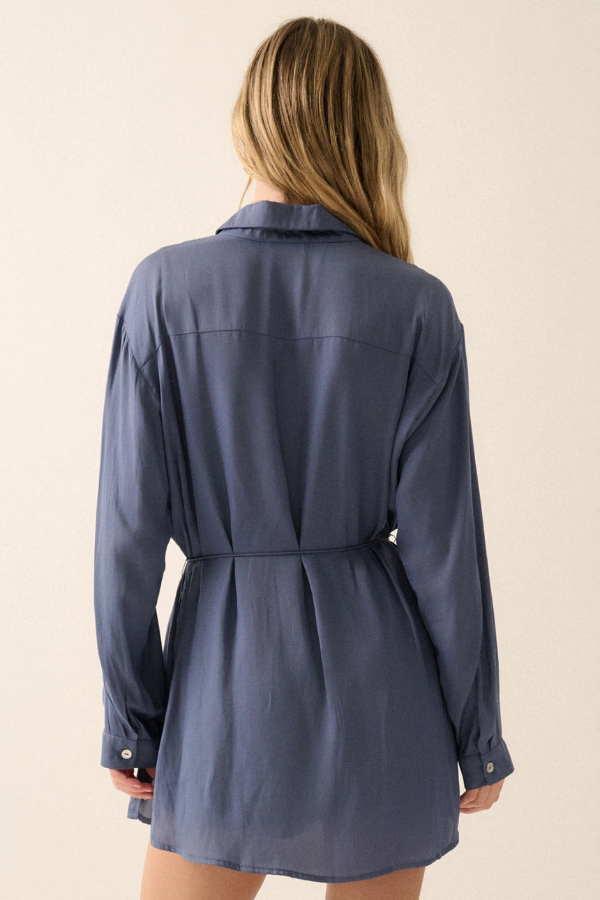 Dune Solid Button Down High-Waisted Belt Shirt Romper