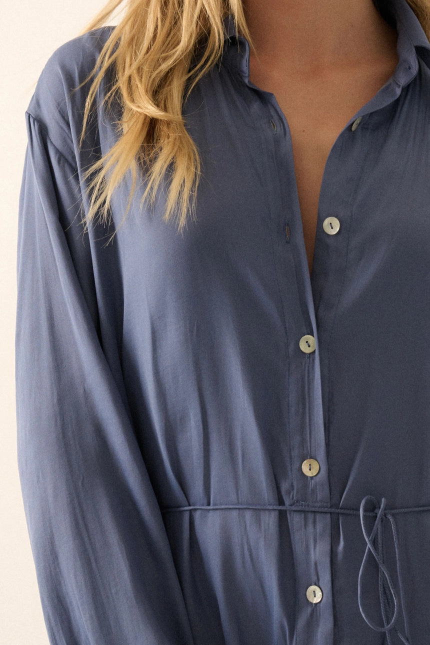 Dune Solid Button Down High-Waisted Belt Shirt Romper