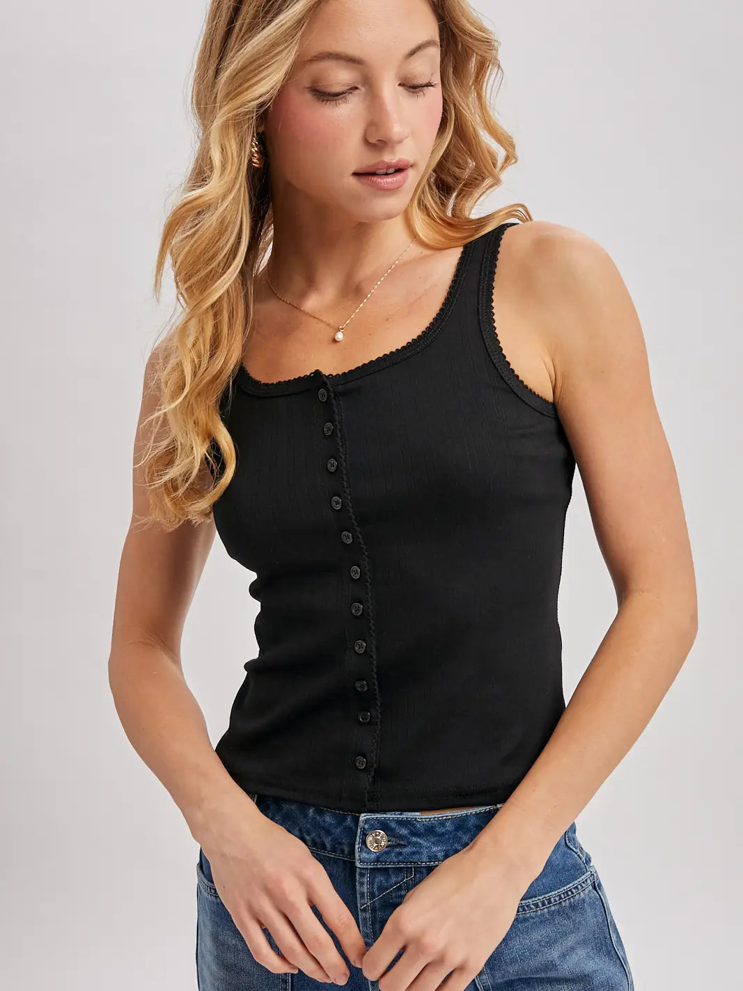Button Down Pointelle Tank Top