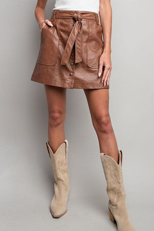 Faux leather mini skirt tan best sale