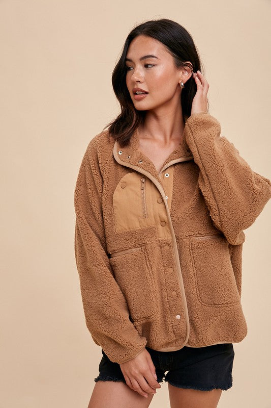 Meg Sherpa Jacket with Snap Buttons
