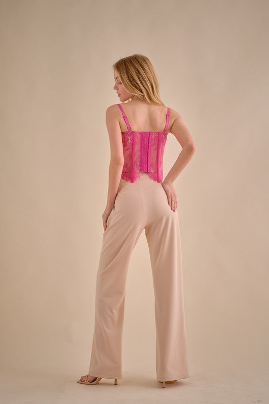Fuchsia Lace Bustier Top