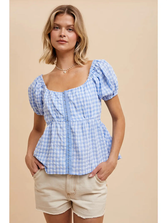 Gingham Babydoll Top