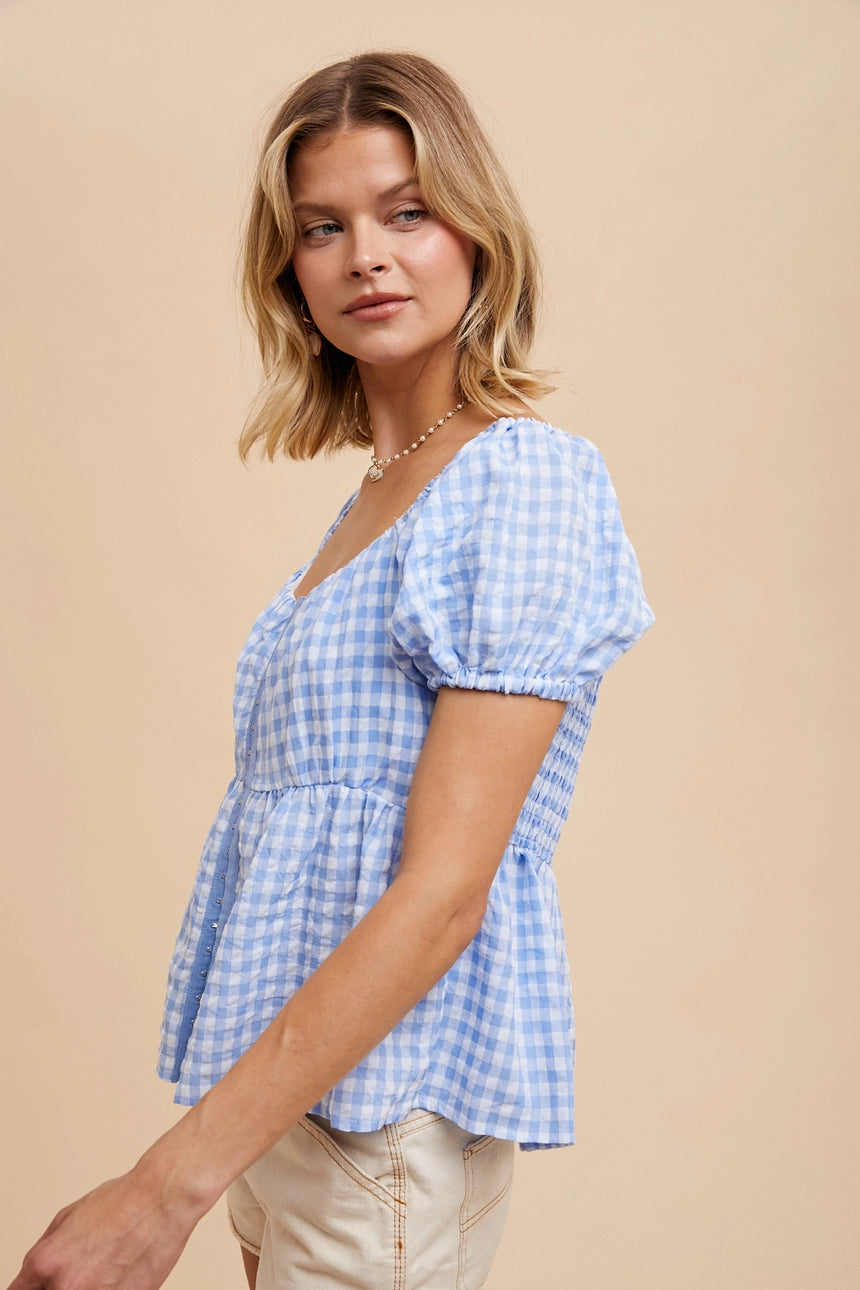 Gingham Babydoll Top