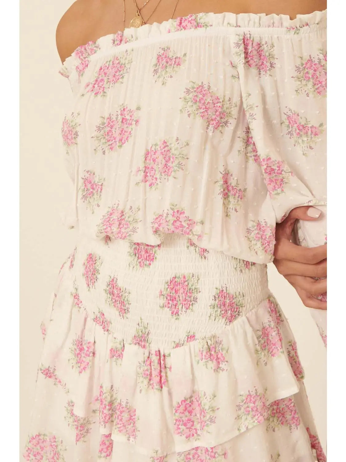 Heidi Floral Swiss Dot Off Shoulder Neck Chiffon Romper