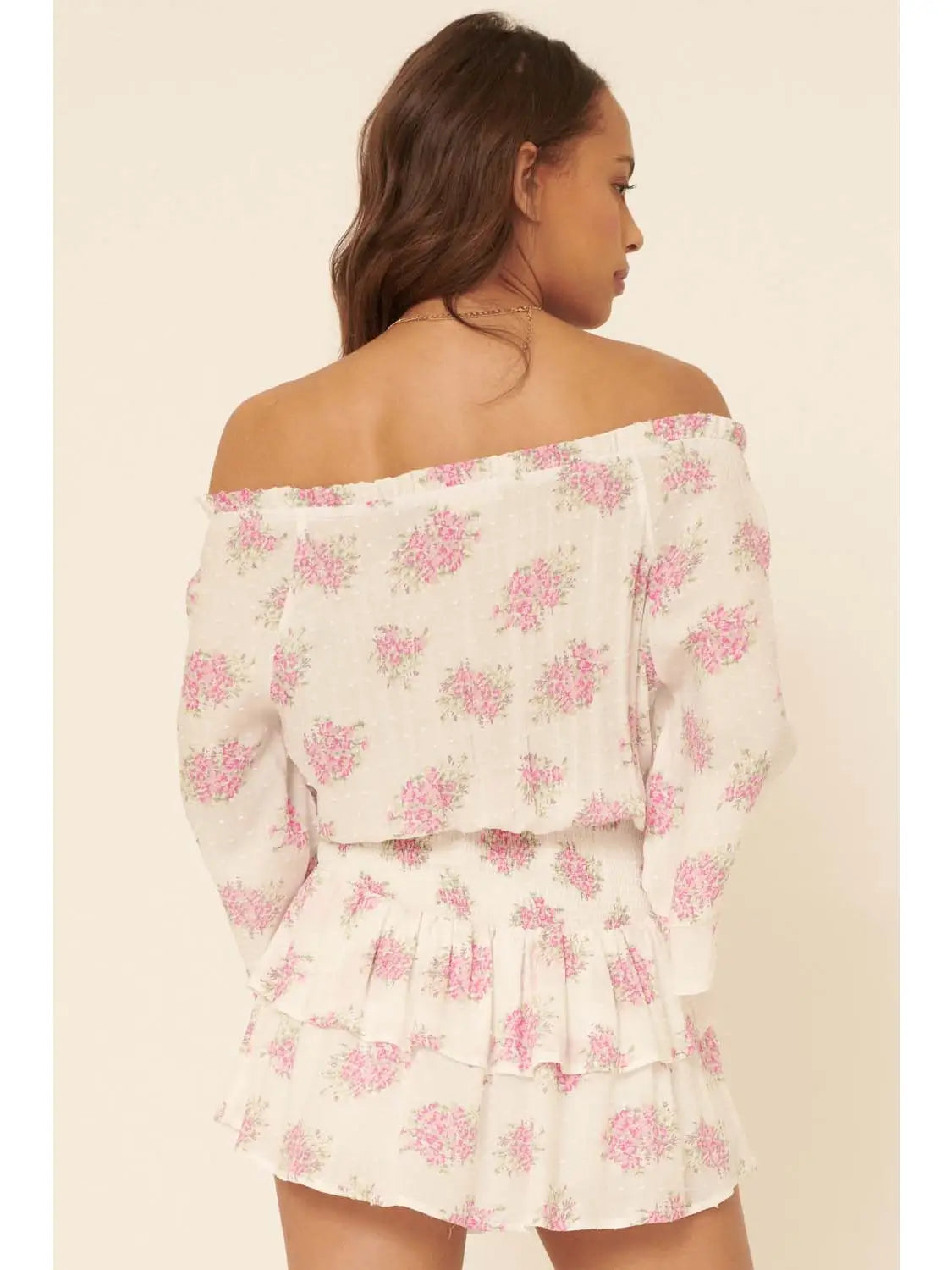Heidi Floral Swiss Dot Off Shoulder Neck Chiffon Romper