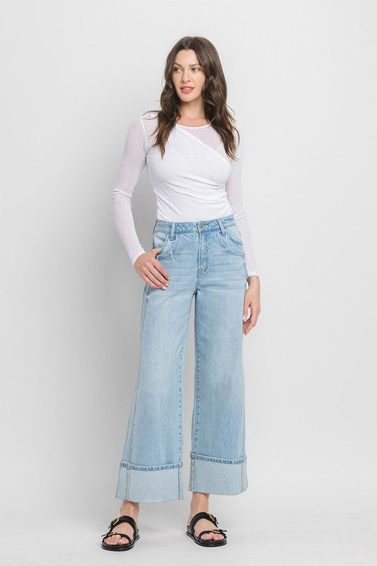 Sella Super High Rise Cuffed Wide Leg Jeans