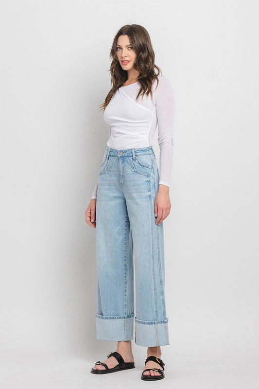 Sella Super High Rise Cuffed Wide Leg Jeans