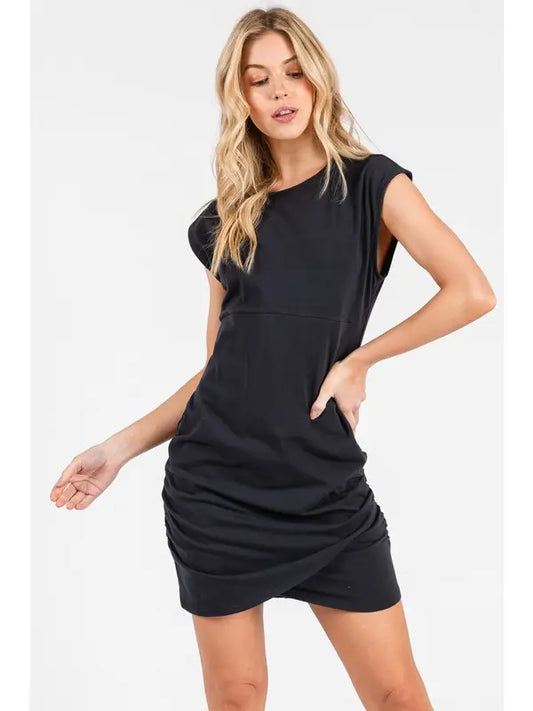 Kaci Solid Mini Dress with Bottom Shirring Detail