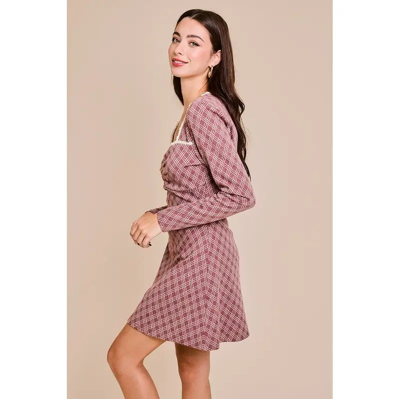 Leda Lace Trim Long Sleeve Dress