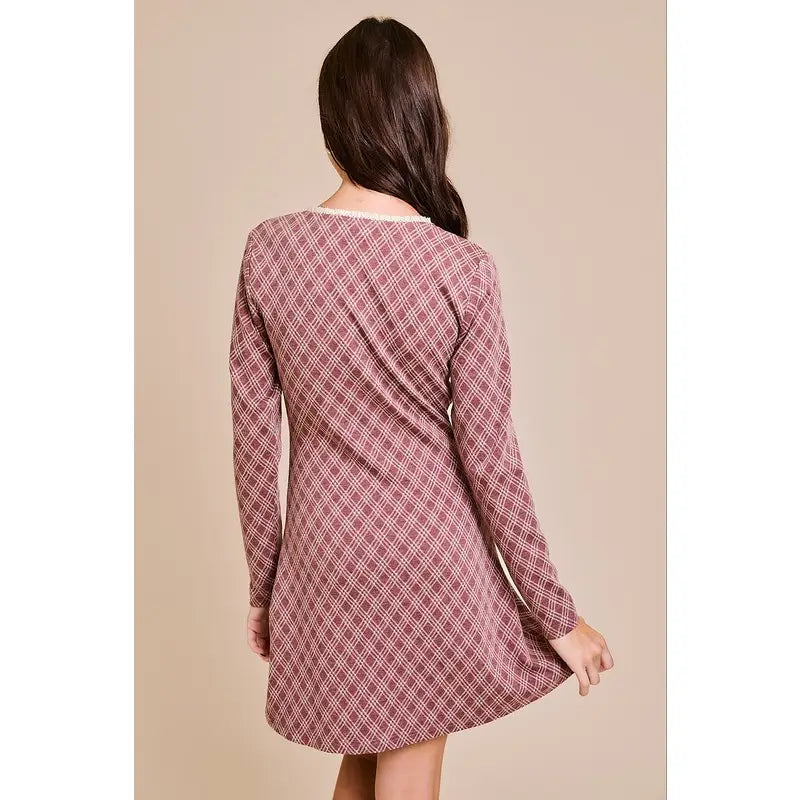 Leda Lace Trim Long Sleeve Dress
