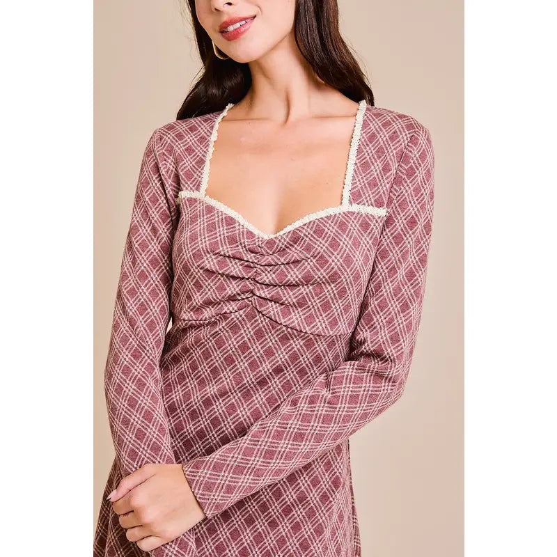 Leda Lace Trim Long Sleeve Dress
