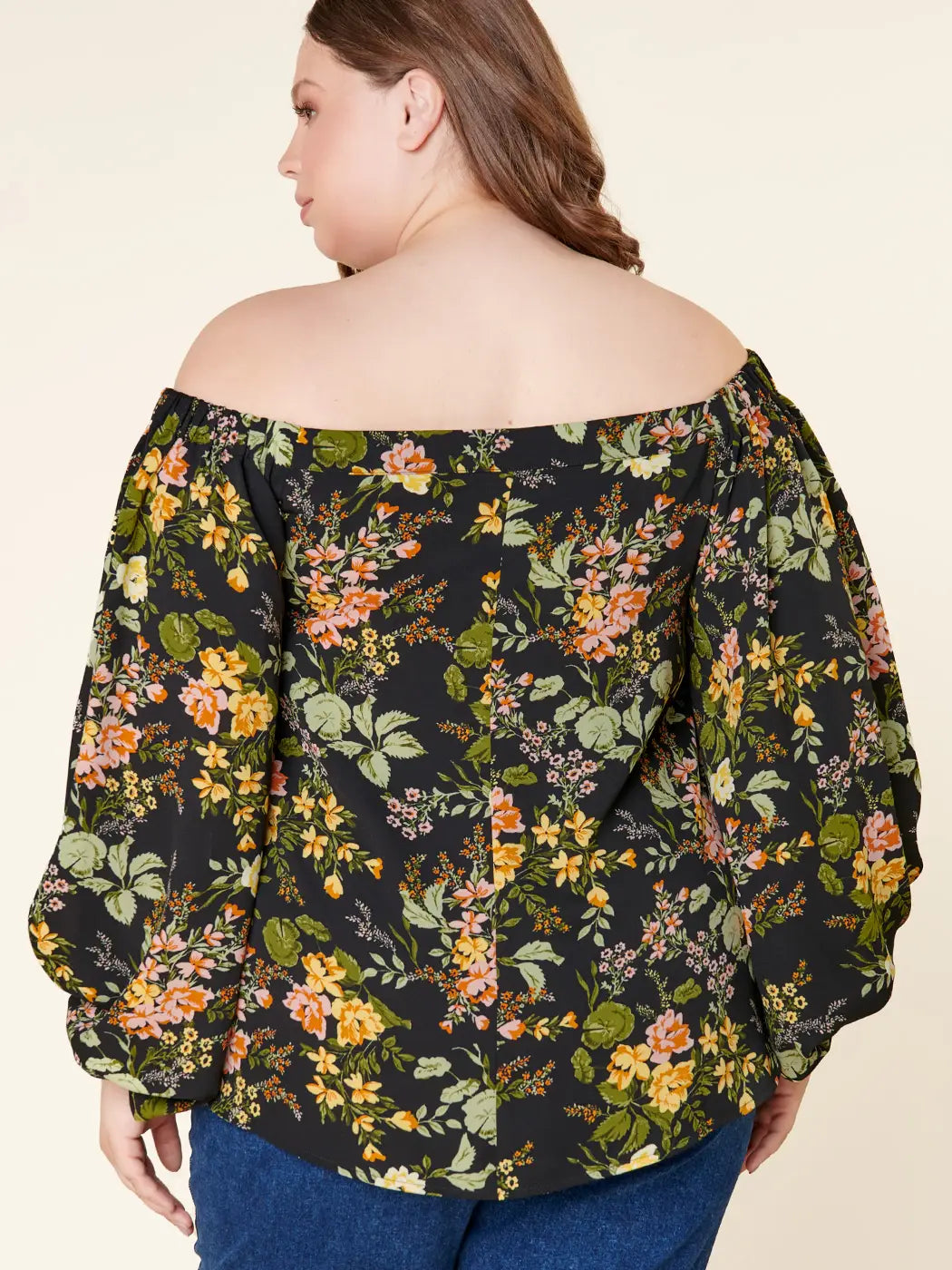 Curvy Night Bloom Off the Shoulder Balloon Sleeve Top