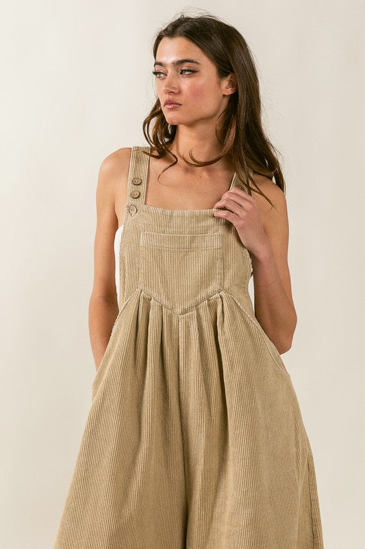 Tricia Vintage Washed Wide Leg Corduroy Overalls