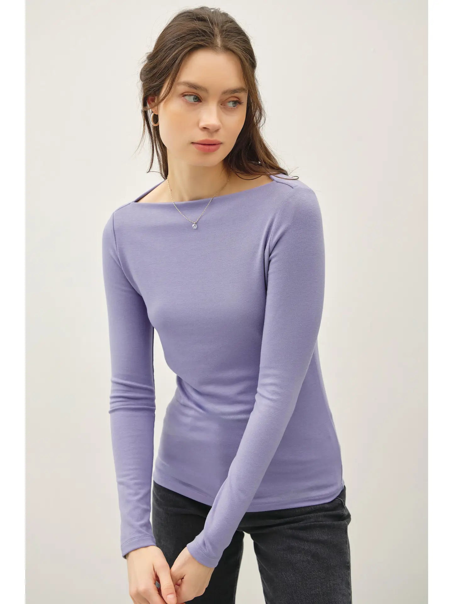Peri Basic Boat Neck Long Sleeve Knit Top