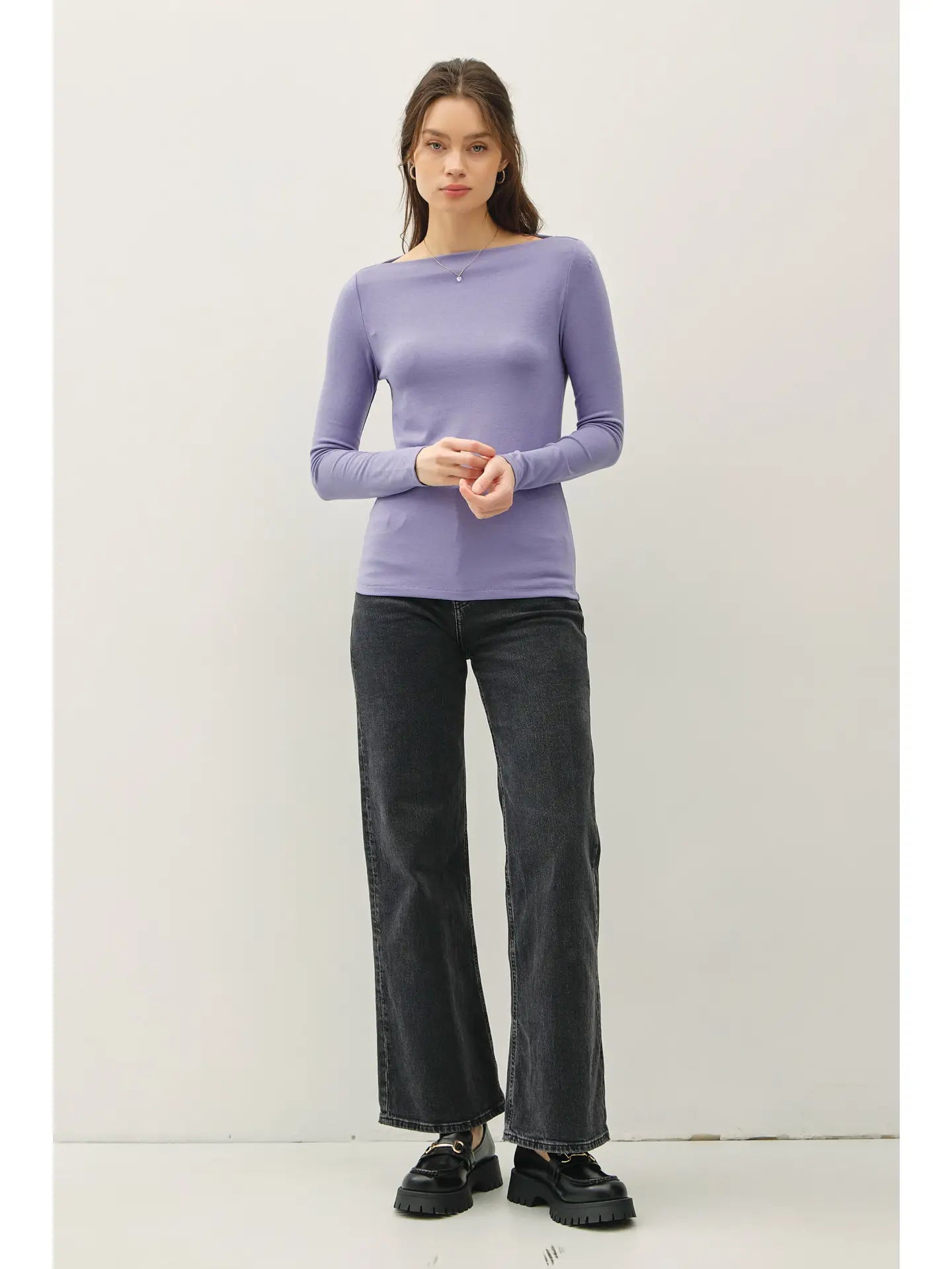 Peri Basic Boat Neck Long Sleeve Knit Top