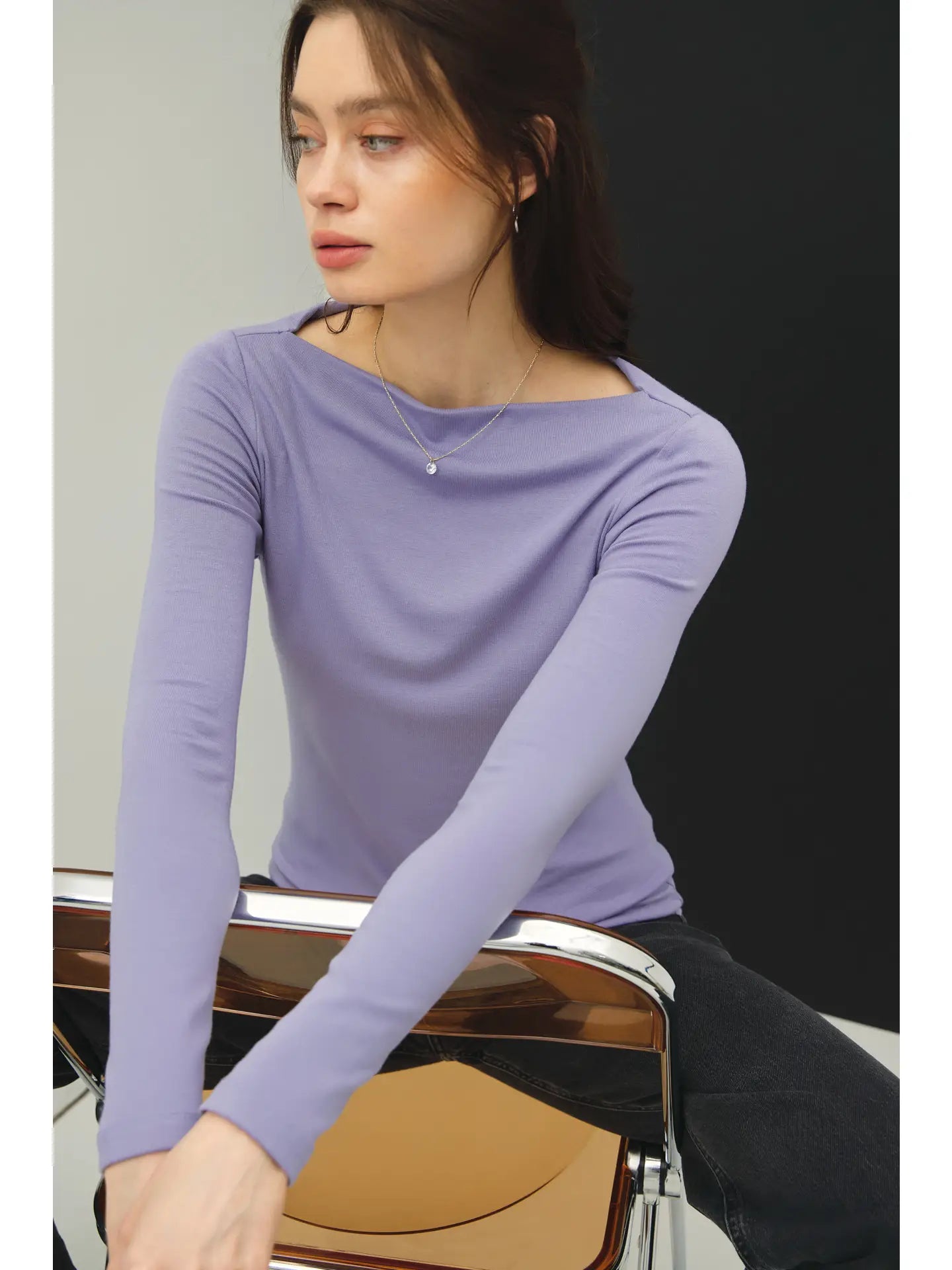 Peri Basic Boat Neck Long Sleeve Knit Top