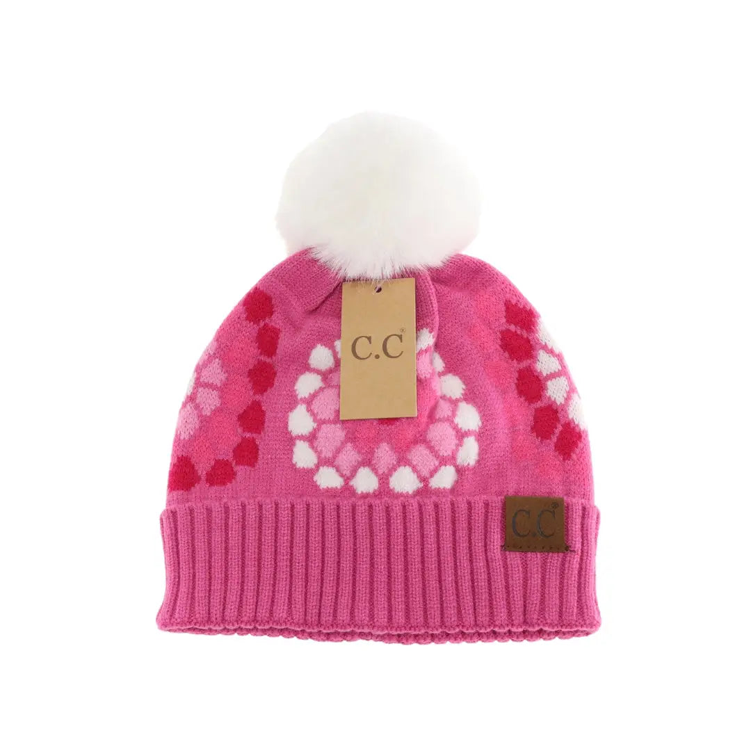 Flower Pattern Pom Beanie