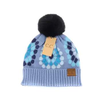 Flower Pattern Pom Beanie
